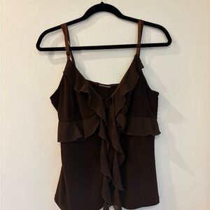 Vintage Elegant Brown Ruffle Women's Top